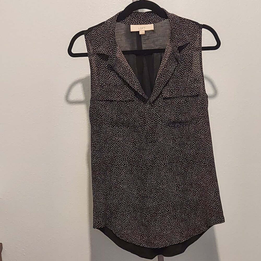 LOFT Black & White Sleeveless Utility Blouse, Size S